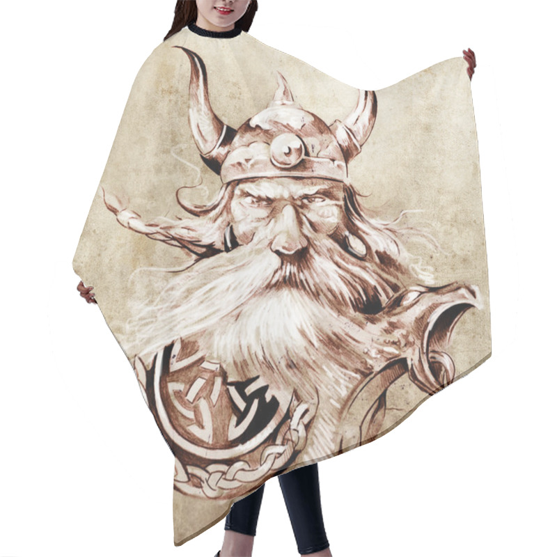 Personality  Tattoo Art, Sketch Of A Viking Warrior, Illustration Of An Ancie Hair Cutting Cape