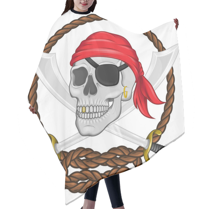 Personality  Pirate Skull Design With Swords And Rope Hair Cutting Cape