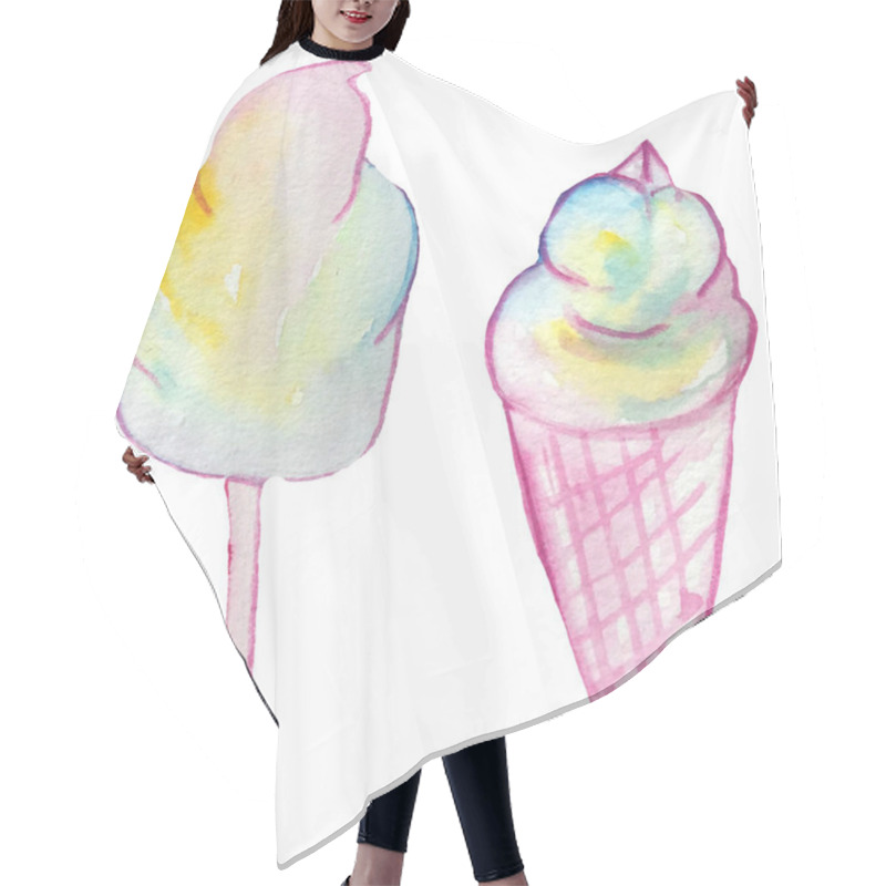 Personality  Rainbow-colored Sweets Isolated - Ice Cream And Cotton Candy On A White Background. Watercolor Illustration For Prints And Posters Hair Cutting Cape