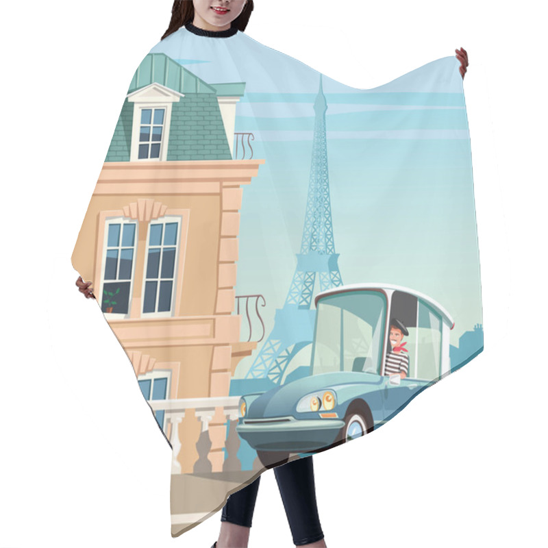 Personality  Old French Car On Paris Streets And Eiffel Tower In Background Hair Cutting Cape