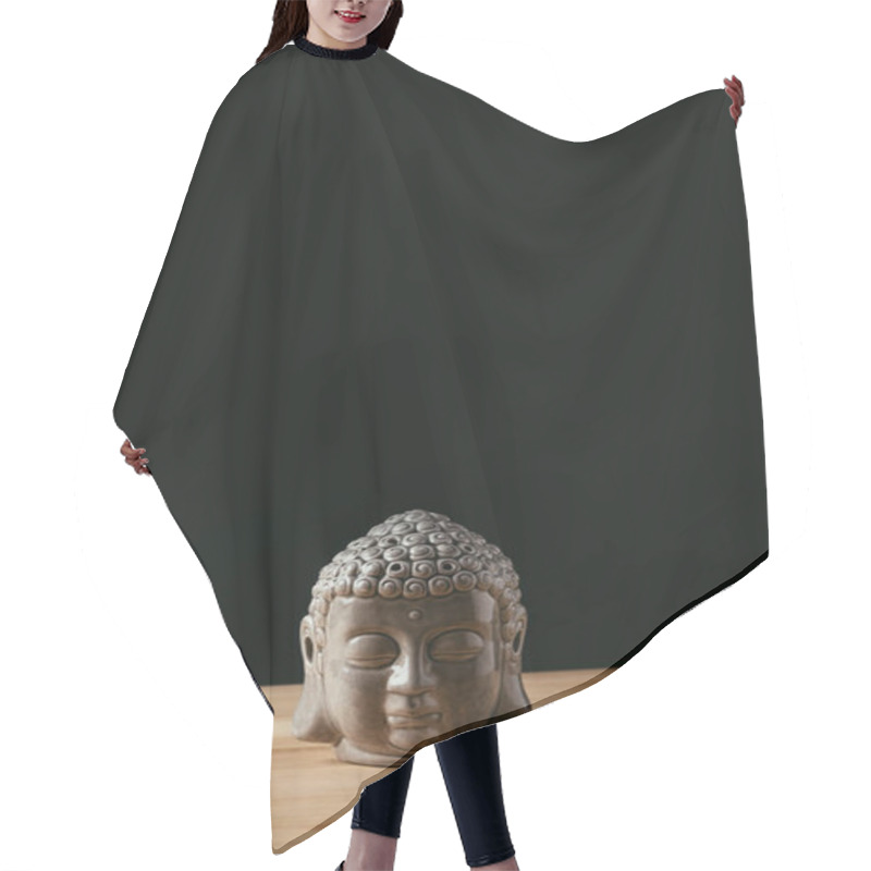 Personality  Sculpture Of Buddha Head On Wooden Table Hair Cutting Cape