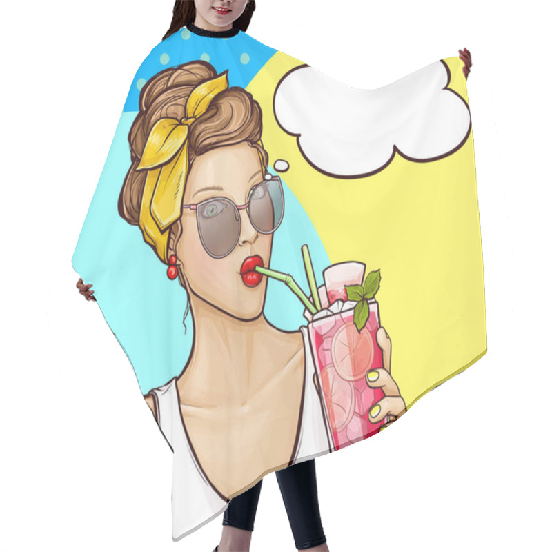 Personality  Pop Art Girl Drinks Cocktail And Shows Sign OK Hair Cutting Cape