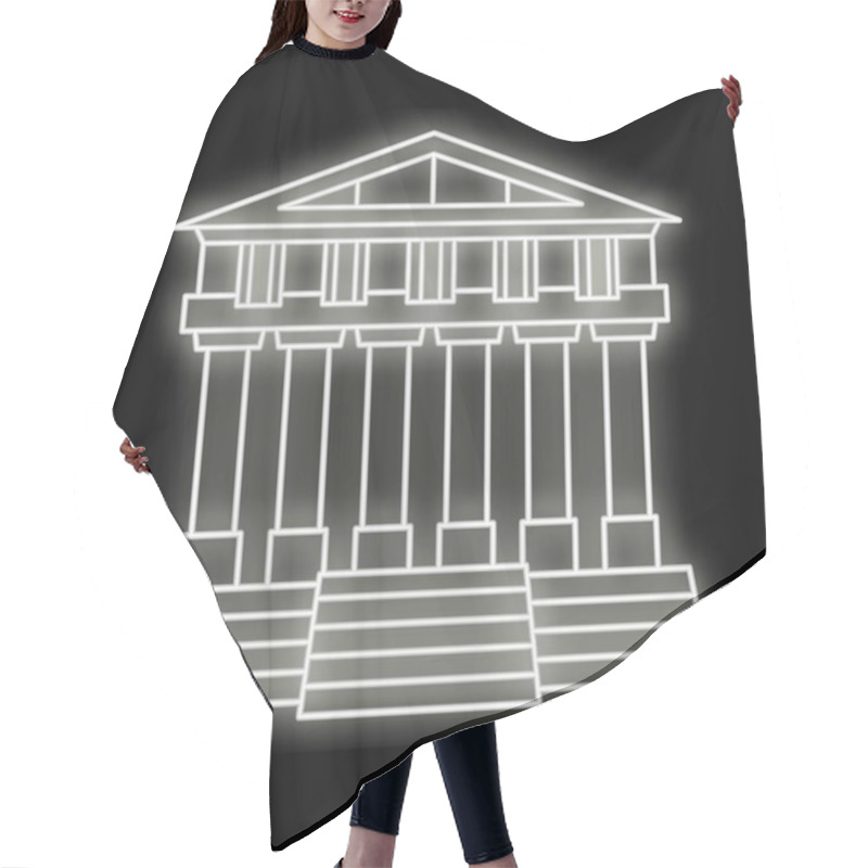 Personality  Neon Sign Illustration Representing A Classic Greek Temple Facade With Columns And Stairs, Glowing White Against A Dark Background Hair Cutting Cape