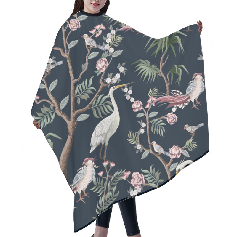 Personality  Seamless Pattern In Chinoiserie Style With Storks, Birds And Peonies. Vector, Hair Cutting Cape