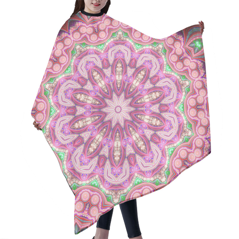 Personality  Red And Pink Fractal Mandala, Digital Artwork For Creative Graphic Design Hair Cutting Cape