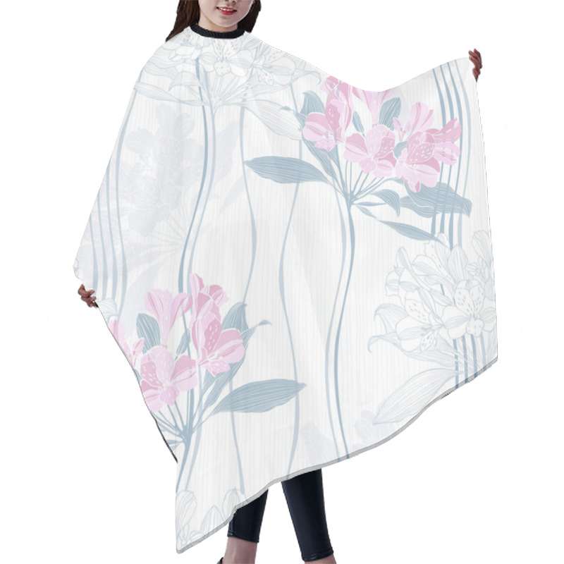 Personality  Seamless Alstromeria Flowers Pattern Hair Cutting Cape