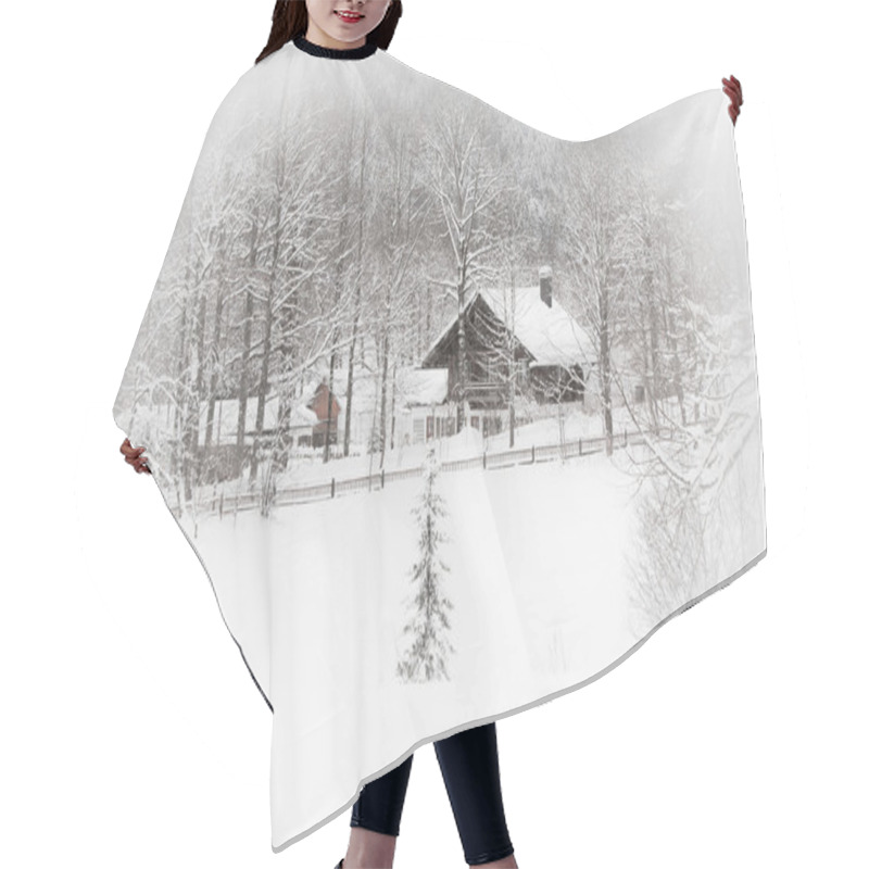 Personality  White Landscape: Snowy House In The Woods Hair Cutting Cape