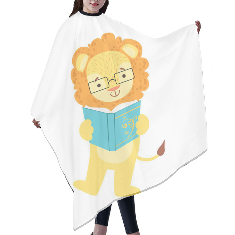 Personality  Lion Smiling Bookworm Zoo Character Wearing Glasses And Reading A Book Cartoon Illustration Part Of Animals In Library Collection Hair Cutting Cape