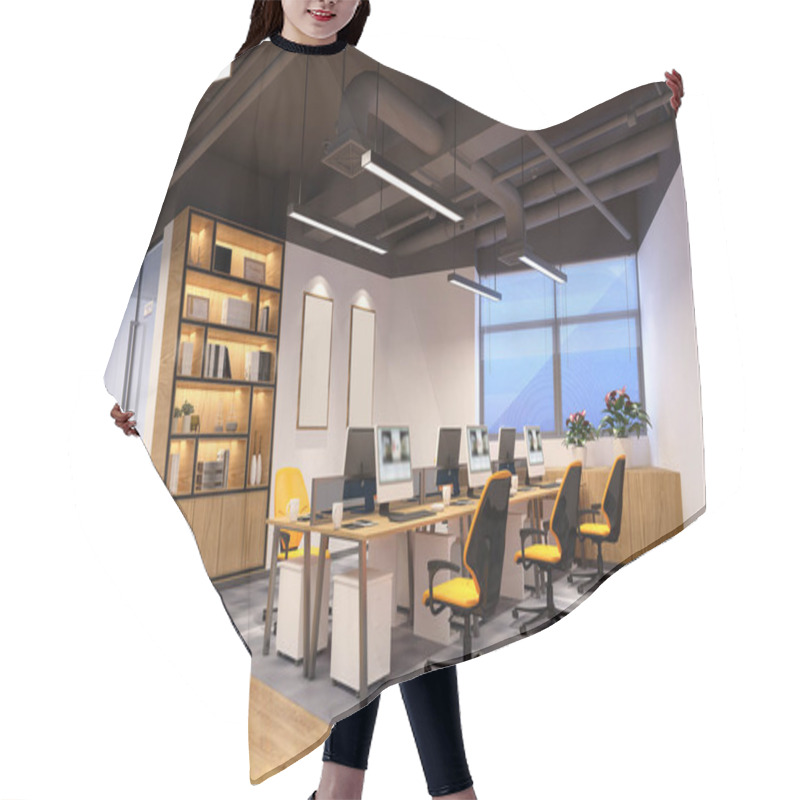 Personality  3d Render Of Modern Office Interior Hair Cutting Cape