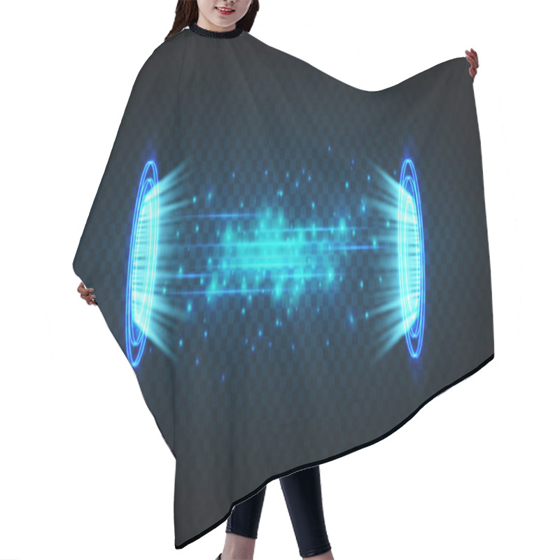 Personality  Magic Portals On The Night Scene. Blue Round Holograms With Rays Of Light And Sparkles. Glowing Futuristic Teleport Tunnel With Copy Space On Black Background Hair Cutting Cape