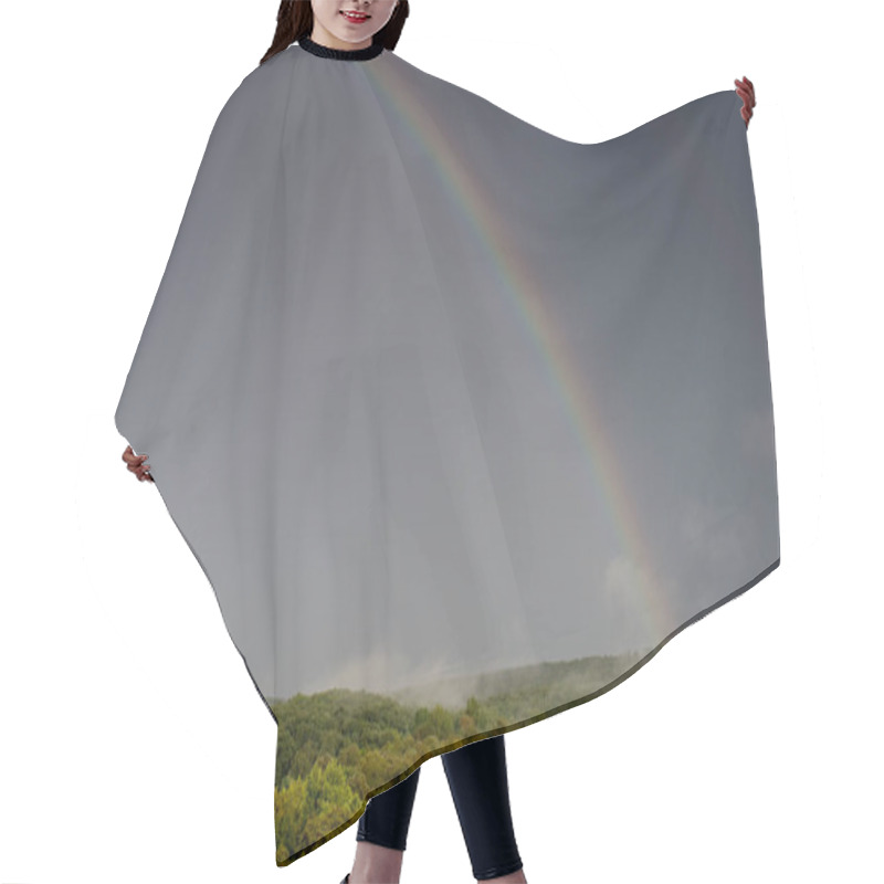 Personality  Rainbow Over Foggy Land. Magnificent Landscape. Natural Look. Hair Cutting Cape