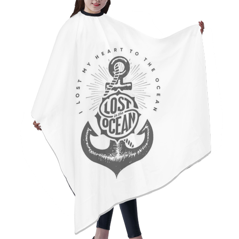 Personality  Lost In The Ocean Circle With Anchor Vector Illustration Hair Cutting Cape