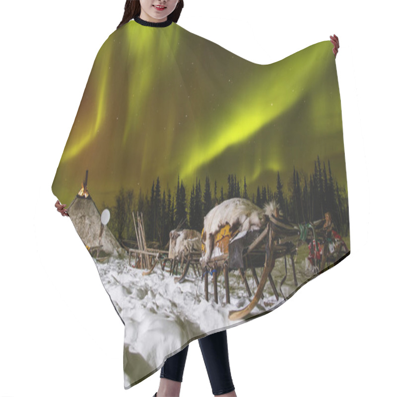 Personality  Sleighs On Snow At Night With Aurora Lights  Hair Cutting Cape