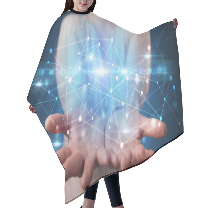 Personality  Person Holding Web Hologram Hair Cutting Cape