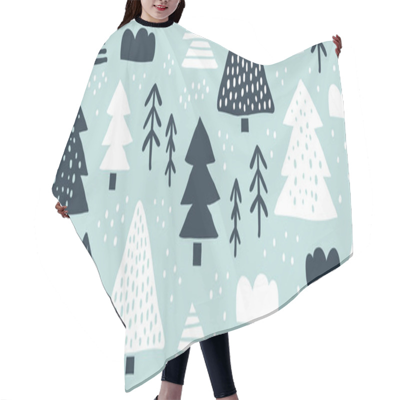 Personality  Childish Seamless Pattern, Black And White Pines Hair Cutting Cape