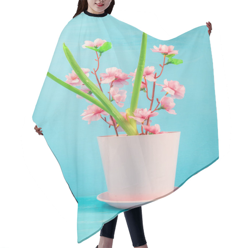 Personality  Pink Flower In A Pot. Hair Cutting Cape