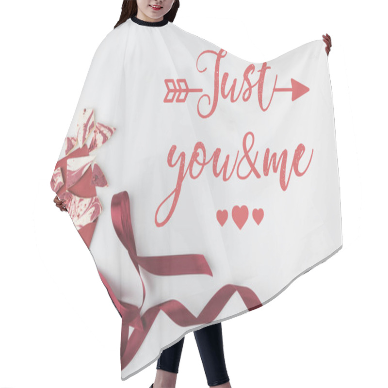 Personality  Top View Of Envelope With Dessert And Red Ribbon Isolated On White Hair Cutting Cape