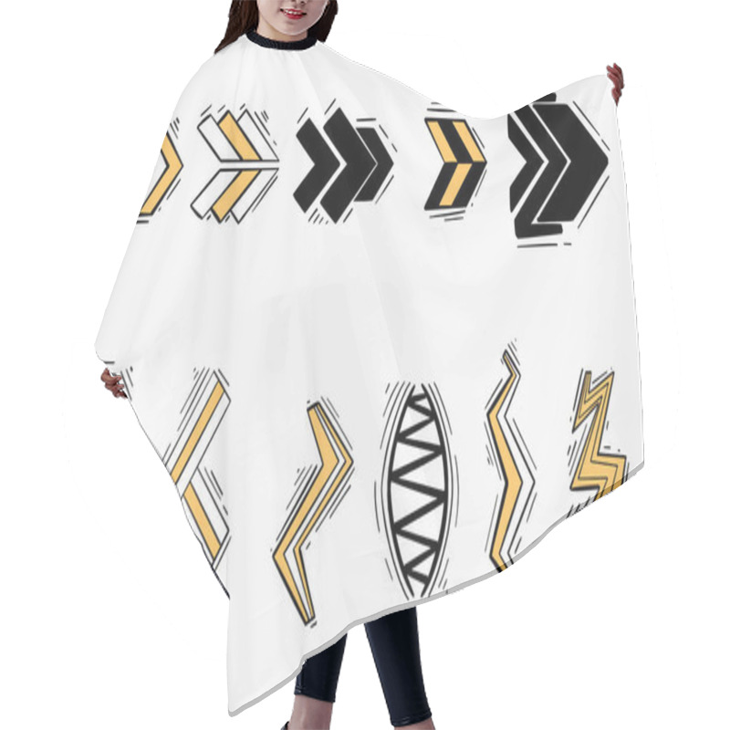 Personality  Set Of Hand-drawn Arrows, Zig Zag And Lightning Bolt Designs In A Modern, Geometric Style. Hair Cutting Cape