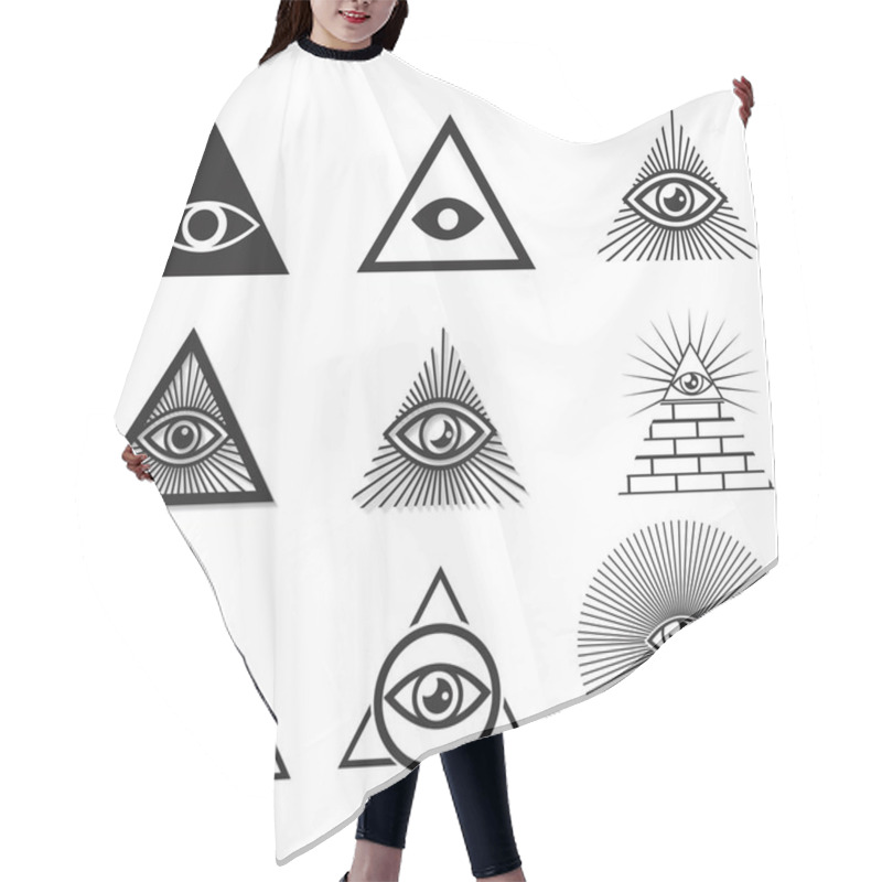 Personality  Egyptian Pyramids Icon Set In Flat And Line Style Hair Cutting Cape