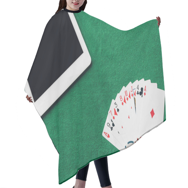 Personality  Online Gambling With Playing Cards And Chips By Digital Tablet Hair Cutting Cape