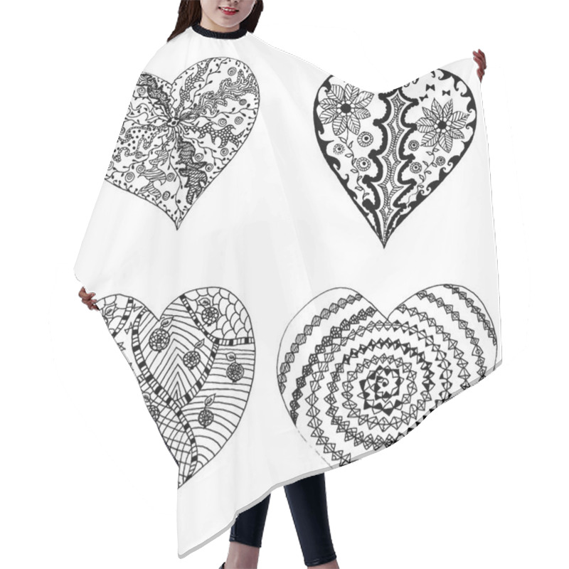 Personality  Set Of Hand Drawn Hearts In Tribal Style.  Hair Cutting Cape