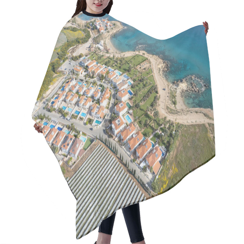 Personality  Drone Aerial Of Holiday Village With Luxury Houses At An Idyllic Rocky Coast. Summer Vacations At The Sea. Protaras Cyprus Hair Cutting Cape