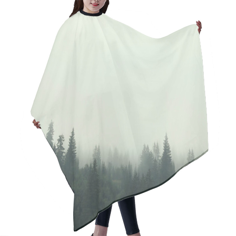 Personality  Picturesque View Of Mountain Forest Covered With Fog Hair Cutting Cape