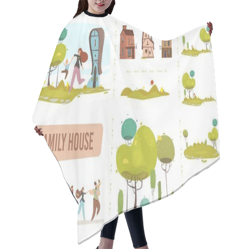 Personality  Farm Family House Set In Craft Trendy Flat Style Hair Cutting Cape