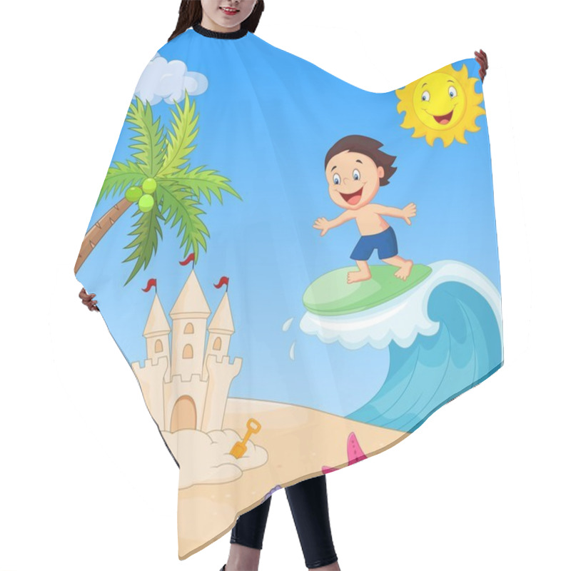 Personality  Happy Boy Cartoon Surfing Hair Cutting Cape