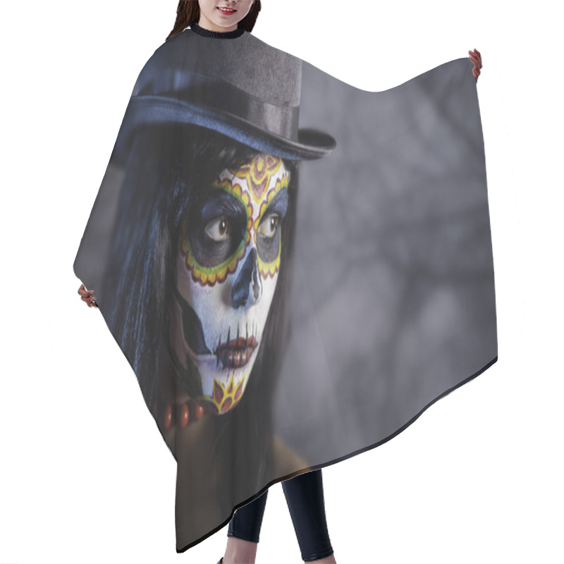 Personality  Sugar Skull Girl In Tophat In The Forest Hair Cutting Cape