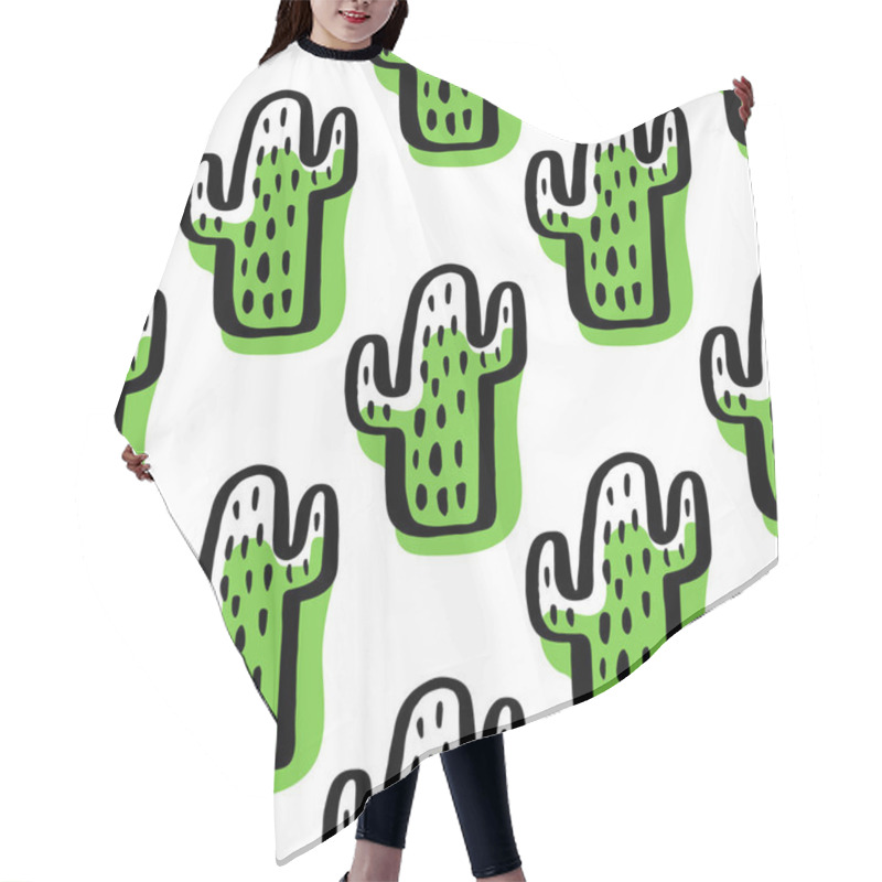 Personality  Abstract Seamless Pattern With Green Cactus. Hair Cutting Cape