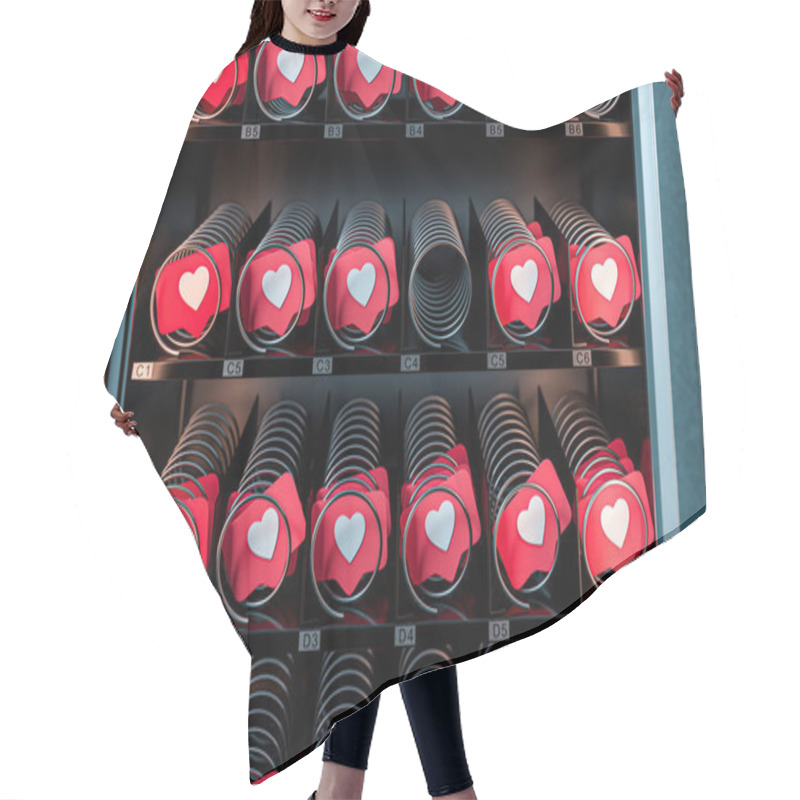 Personality  Likes Icon In Vending Machine. Concept Of Selling And Buying Love, Friendship And Likes. 3d Rendering Hair Cutting Cape