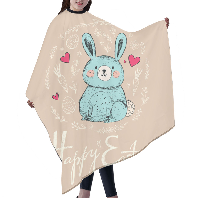 Personality  Happy Easter Greeting Card With Bunny Hair Cutting Cape