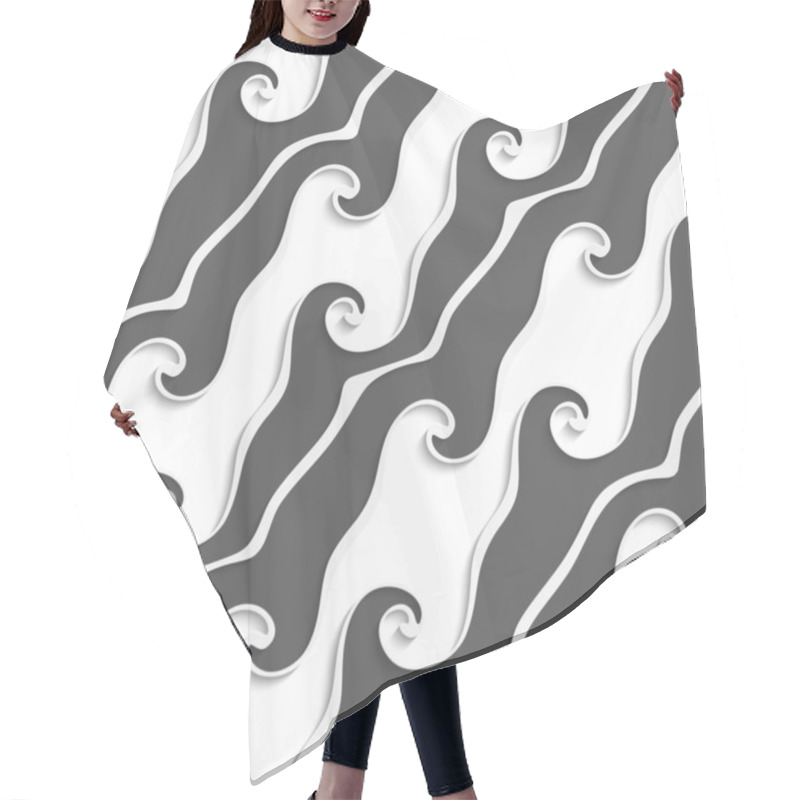 Personality  White Curved Lines And Swirls With Gray Seamless Hair Cutting Cape