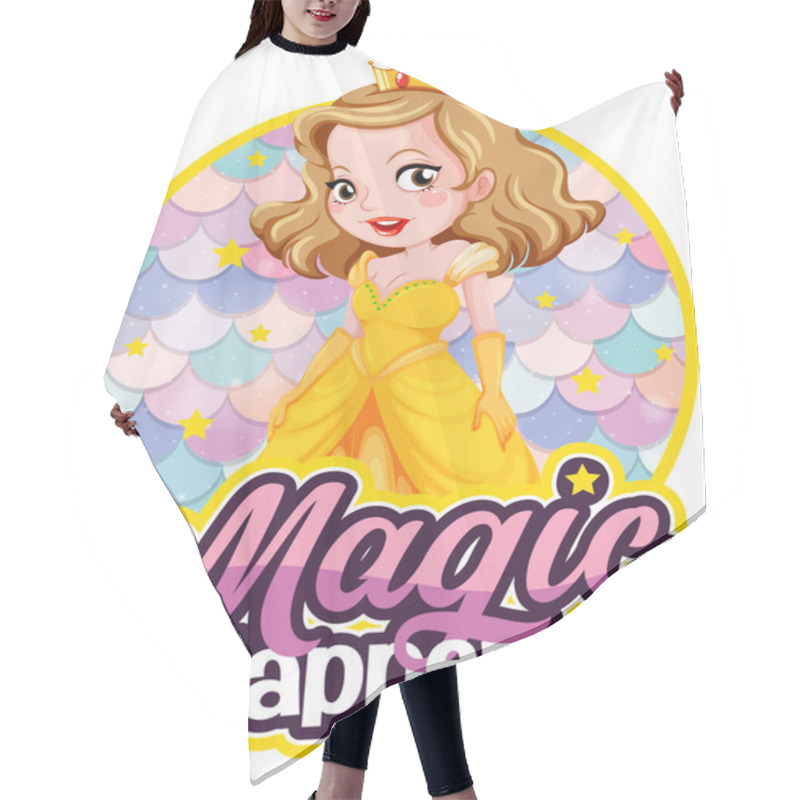 Personality  Princess Cartoon Character With Magic Happens Font Banner Illustration Hair Cutting Cape