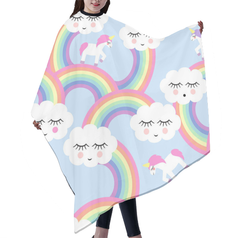 Personality  Seamless Pattern With Smiling Sleeping Clouds And Rainbows Hair Cutting Cape