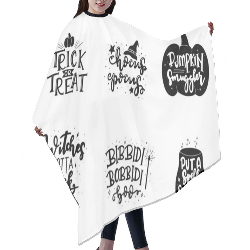 Personality  Set Of Spooky Autumn Quote Phrases. Hand Lettered Halloween Phrases. Trick Or Treat. Pumpking Smuggler, Hocus Pocus, And Other.  Hair Cutting Cape