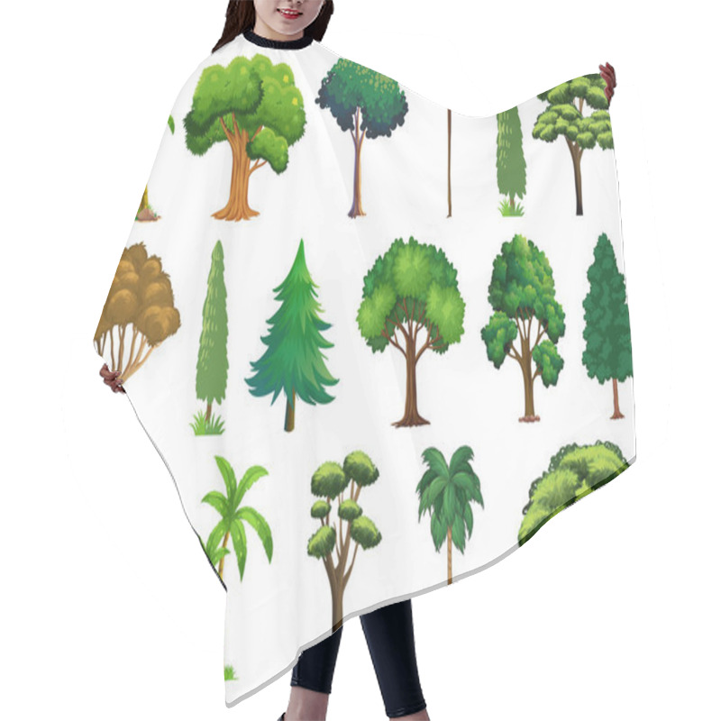 Personality  Set Of Variety Plants And Trees Illustration Hair Cutting Cape