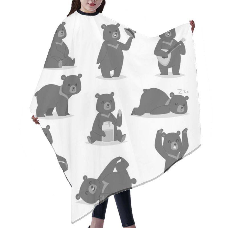 Personality  Cartoon Bear Vector Set. Hair Cutting Cape