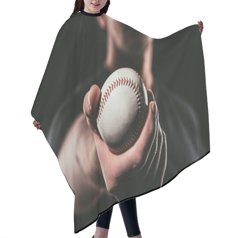 Personality  Selective Focus Of Man Holding Baseball Ball Isolated On Black Hair Cutting Cape