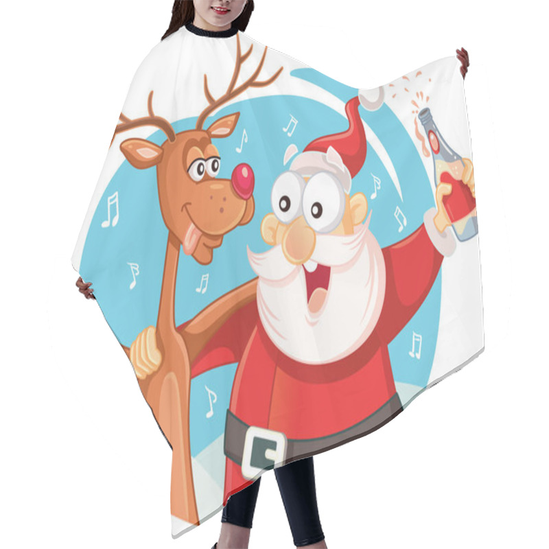 Personality  Santa Claus And His Reindeer Drinking And Celebrating Christmas Hair Cutting Cape