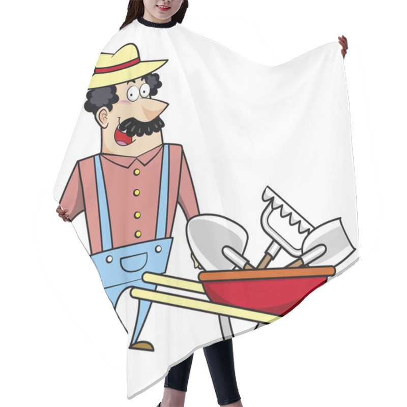 Personality  Cartoon Landscaper With Wheelbarrow And Garden Tools Hair Cutting Cape