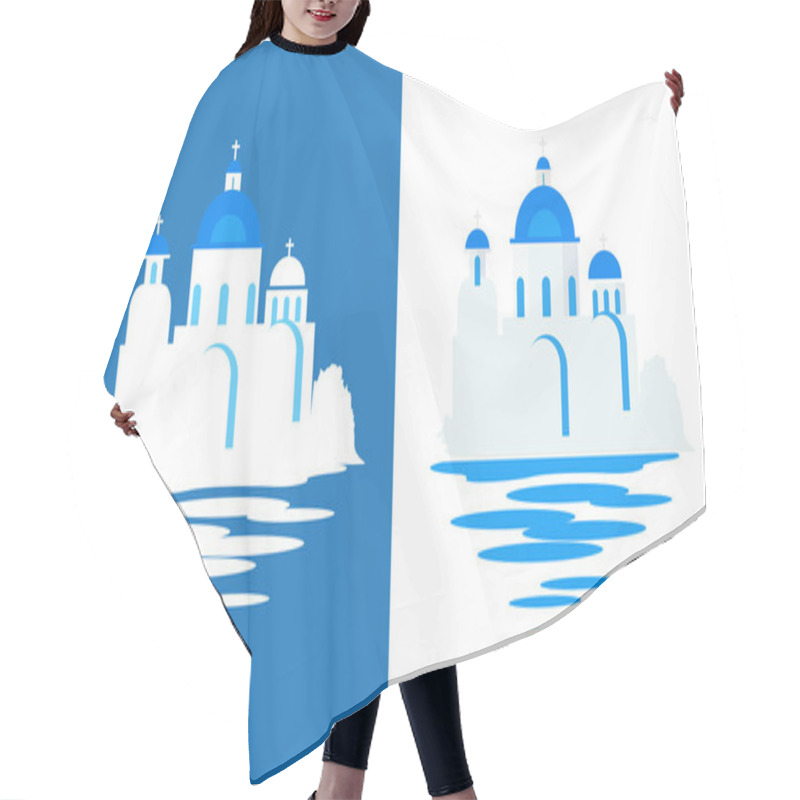 Personality  Greek Church With Blue Domes - Flat Vector Travel Illustration Hair Cutting Cape