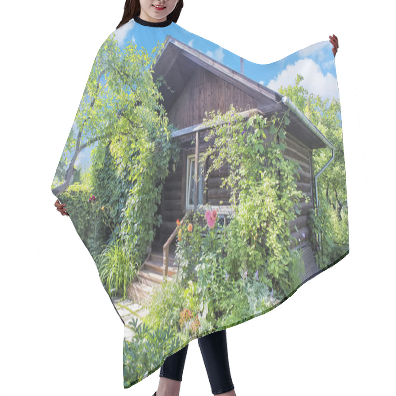 Personality  Wooden House With Blossoming Garden Hair Cutting Cape