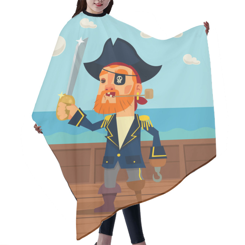 Personality  Happy Pirate Captain Character. Vector Flat Cartoon Illustration Hair Cutting Cape