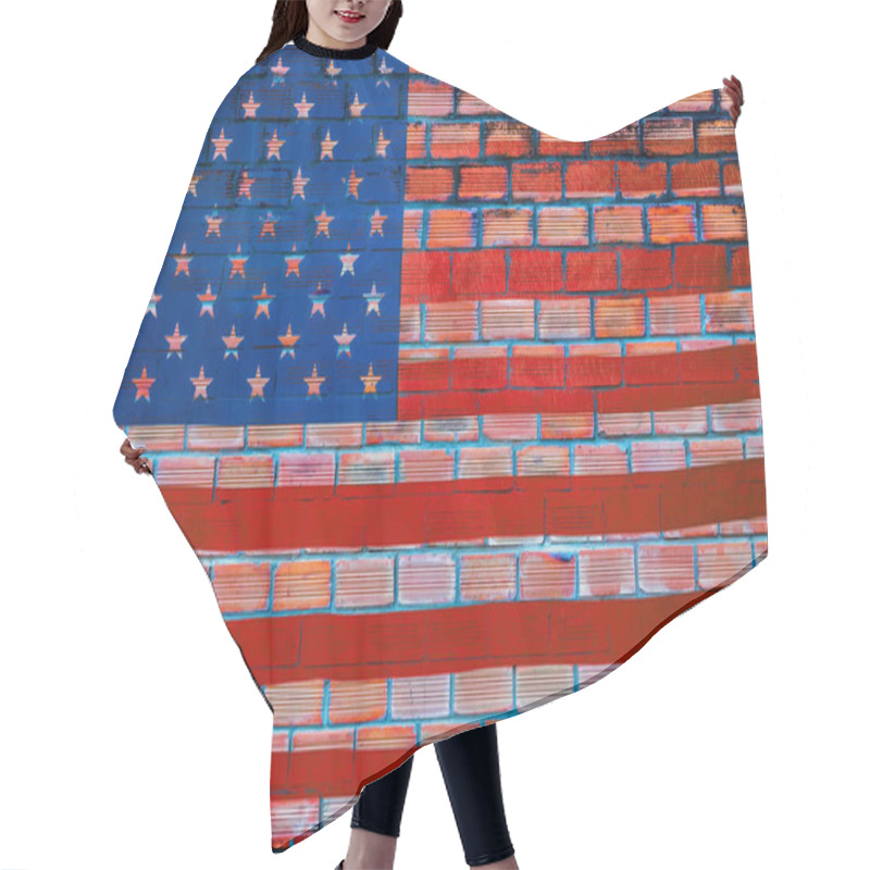 Personality  Flag Of The United States Of America USA Brick Wall Background Red Urban Cracked Building Hair Cutting Cape