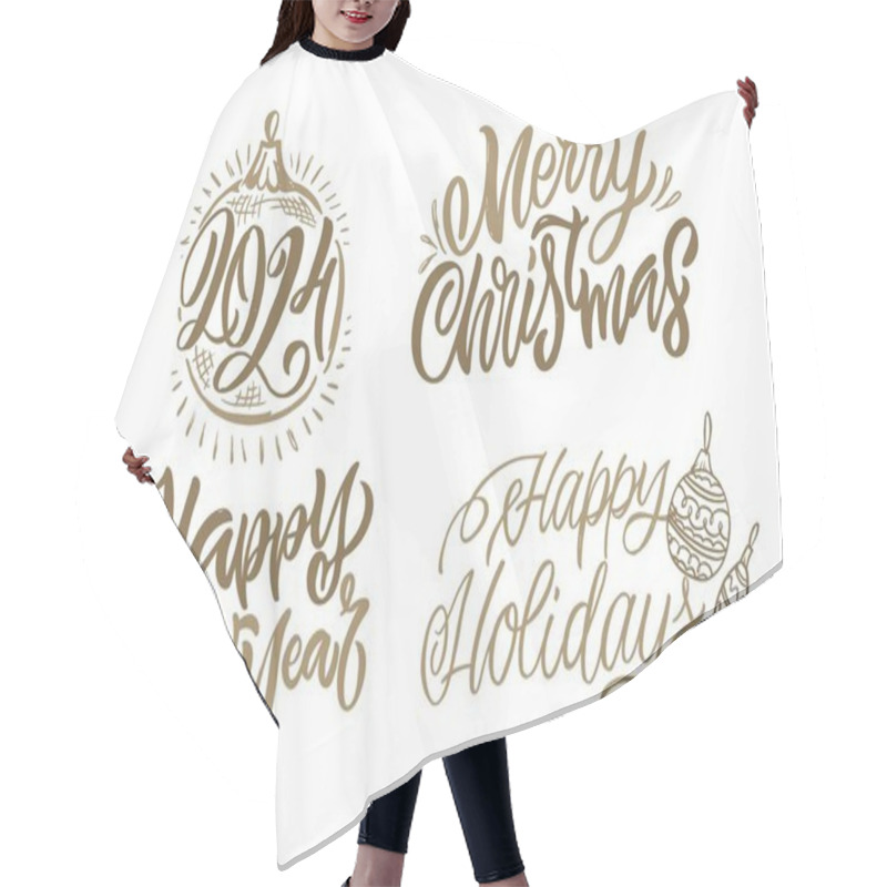 Personality  Merry Christmas And Happy New Year - Cute Postcard.  Lettering Label For Poster, Banner, Web, Sale, T-shirt Design. 2024. New Year Holiday Greeting Card. Hair Cutting Cape