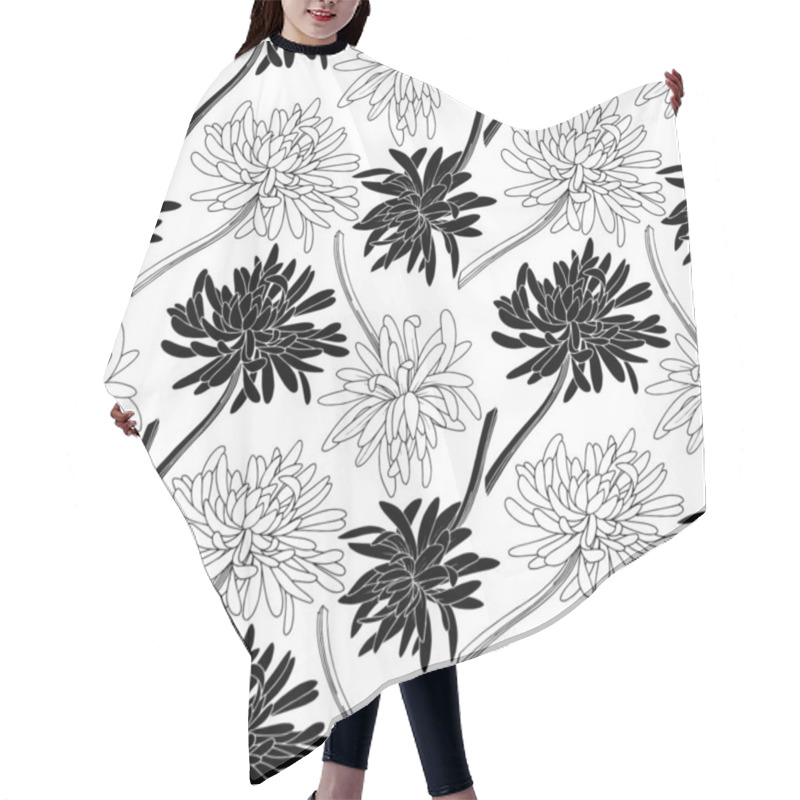 Personality  Vector Chrysanthemum Floral Botanical Flower. Black And White Engraved Ink Art. Seamless Background Pattern. Hair Cutting Cape