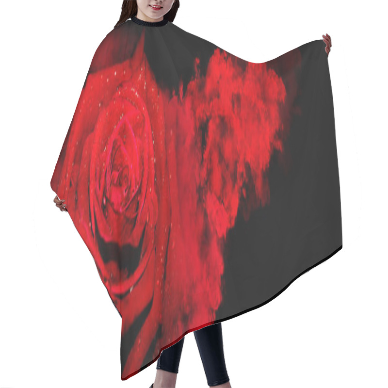 Personality  A Red Rose With Smoke And Hearts Splash On A Black Background Hair Cutting Cape