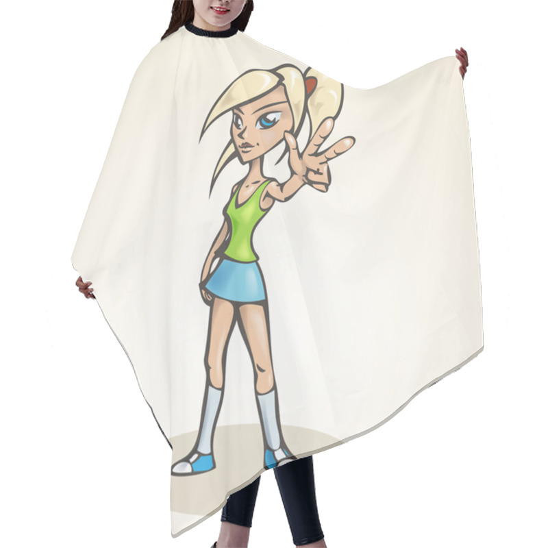 Personality  Vector Illustration Of A Blond Girl. Hair Cutting Cape